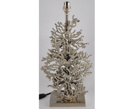 A silvered metal lamp base cast as coral, H. 46cm