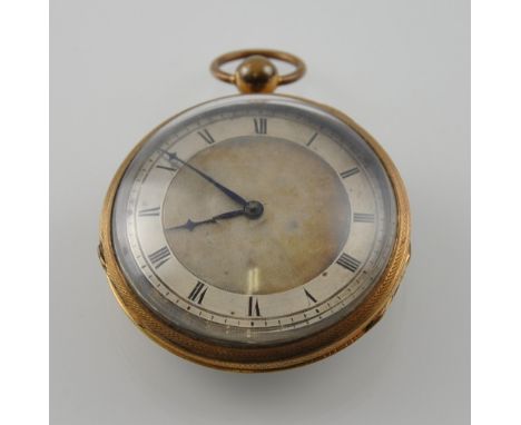 A 19th Century French gilt metal cased key wind open faced pocket watch,  the engine turned silvered dial engraved Roman nume