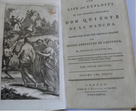 CERVANTES / JARVIS, Life and Exploits of...Don Quixote, 4 vols, 12mo, 31 numbered plates (one bound out of sequence), tree ca