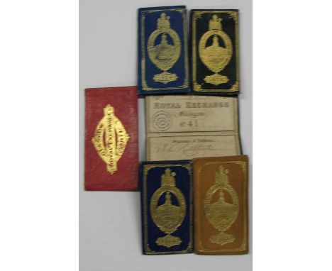 ROYAL EXCHANGE, GLASGOW Country / Yearly Ticket, 6 paper tickets, lining the inside of leather covers, gilt. dec.,1871-1876 (