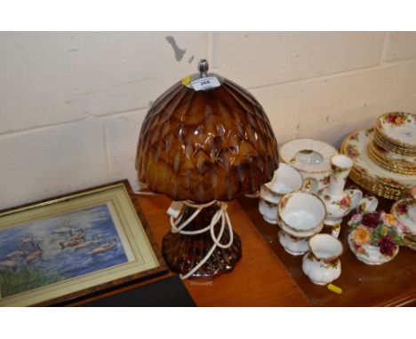 An Art Deco mottled glass table lamp and shade - sold as collector's item 