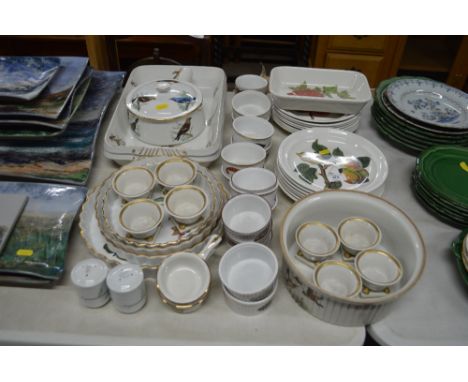 A quantity of Portmeirion "Pamona" patterned plates; Royal Worcester flan dishes, ramekins etc. 