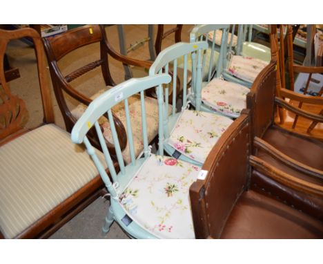 Six painted stick back kitchen chairs 