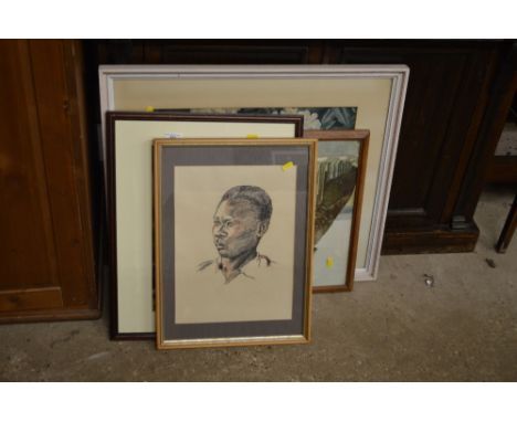 A pastel portrait study together with a quantity of various prints 