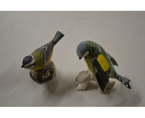 A Karl Ens model bird together with a Royal Worcester blue tit