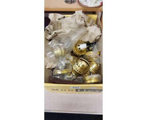 BOX LOT OF OIL LAMP PARTS