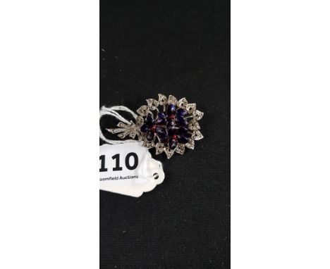 SILVER MARCASITE AND ENAMEL BROOCH