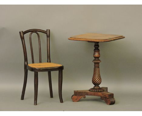 A Victorian walnut lamp table, and a child's bentwood chair