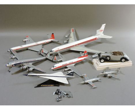 Model aircraft, to include five Corgi examples, a Dinky example and a Solido example, and a Solido car, and five model kits