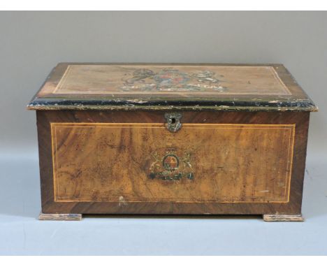 A BH Abrahams musical box, in walnut case, with lithographed coat of arms, the 16cm drum playing eight airs, with three bells