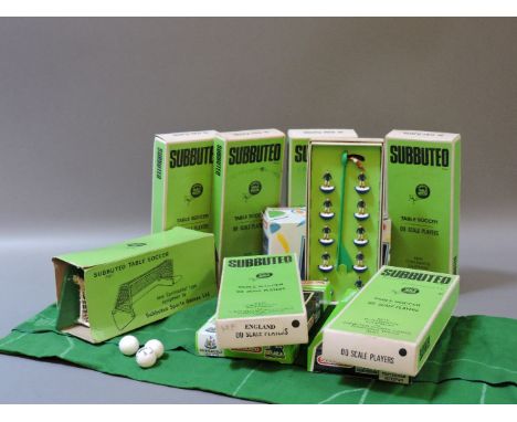 A 1960s Subbuteo table football game, including Chelsea, West Ham, Crystal Palace, Colchester United, Tottenham, England, and