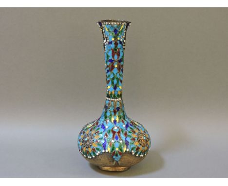 A 19th century Persian silver and enamel vase, 6oz