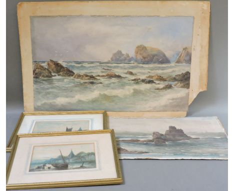 John Clarkson Uren (1845-1932)ROCKY COASTAL SCENESPair, signed, watercolour32.5 x 54cm and 28 x 43cm, unframed;and two framed