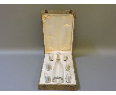 A French cased glass and silver liqueur set, R Defunois, Amiens