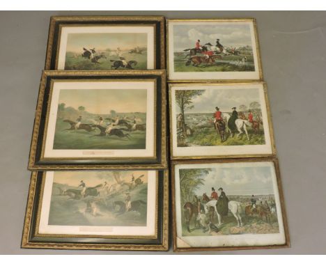 Pictures, two sets of three hunting prints, three after Herring
