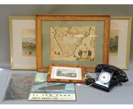 After E Penley, ' Loch Lomond' two chromolithographs, a reproduction map of Africa, an 18th century engraving of Hertford cas