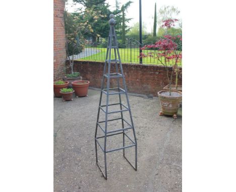 A galvanised iron garden obelisk, ball finial, 192cm high