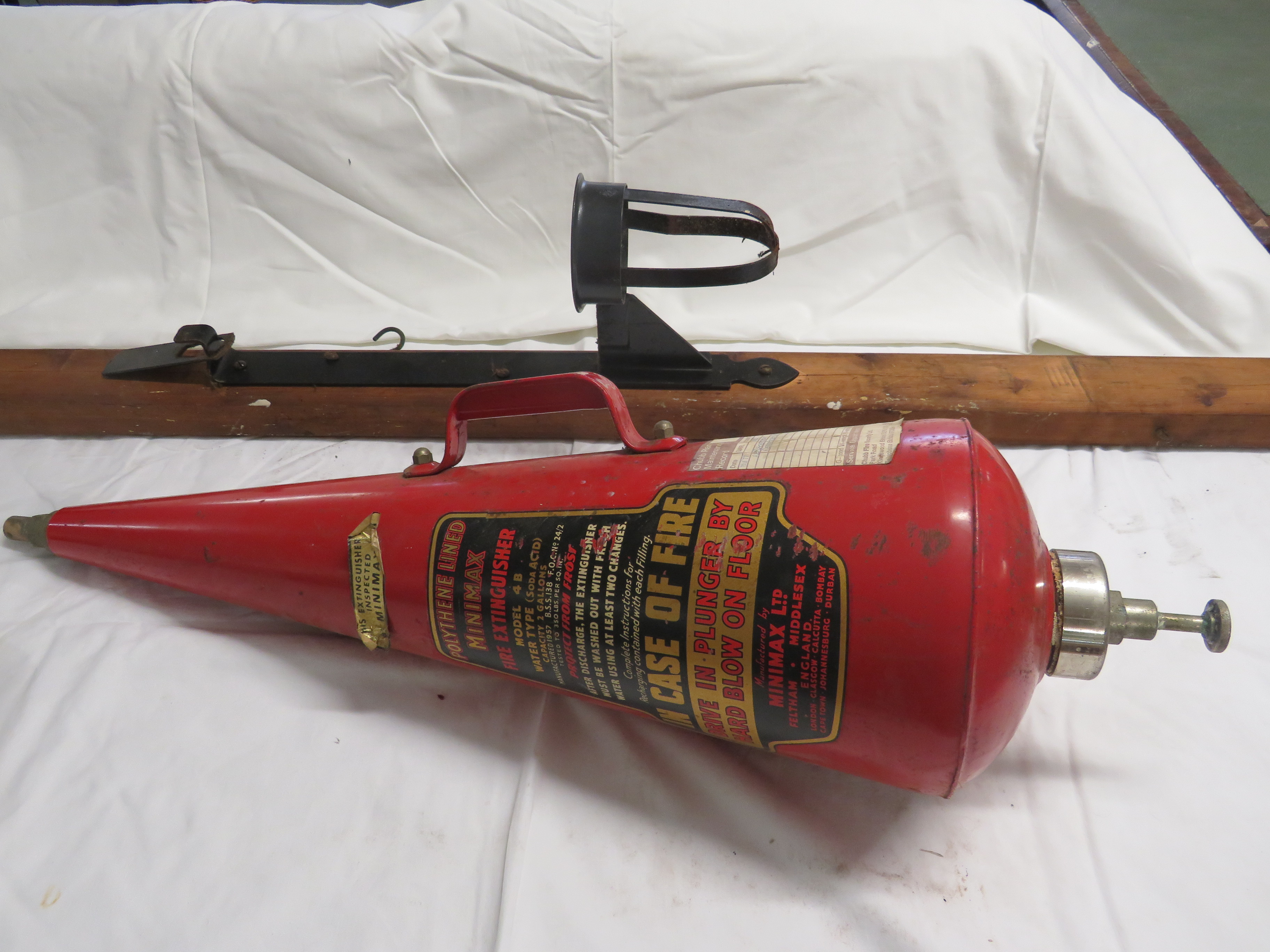 MINIMAX LTD VINTAGE CONE SHAPED FIRE EXTINGUISHER WITH METAL HANGING