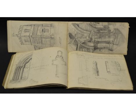 Two late 19th century sketchbooks, drawn in and compiled by T.E. Jeffery, each enclosing full-page and inserted pencil drawin