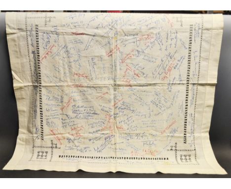 Military - World War Two - a tablecloth, embroidered with the signatures of officers and soldiers from the Army, Royal Navy a