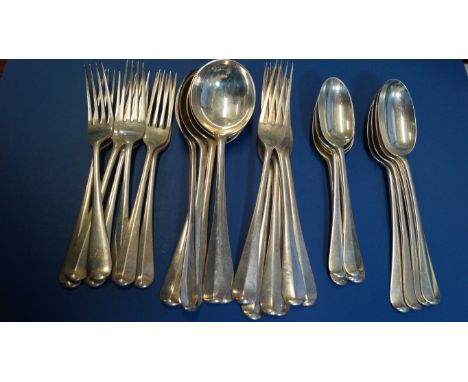 A quantity of silver Hanoverian pattern cutlery, by The Goldsmiths & Silversmiths Company Ltd, all London 1932 except one des