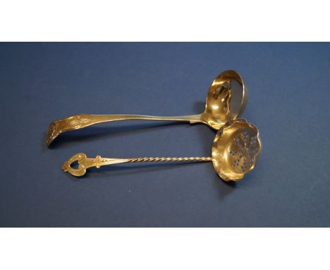 A Scottish silver Queens pattern sauce ladle, by William Scott Peat, Edinburgh 1827, 14cm,29g; together with a silver sugar s