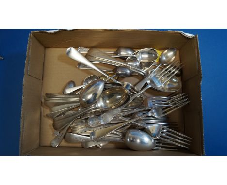 A part set of silver Old English pattern cutlery, by W Hutton & Sons Ltd, London 1899; comprising thirteen table forks; thirt