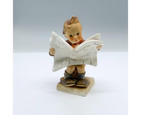 Hand-painted figurine depicting a young boy sitting on a toilet and reading a newspaper. Goebel backstamp on the bottom. Dime