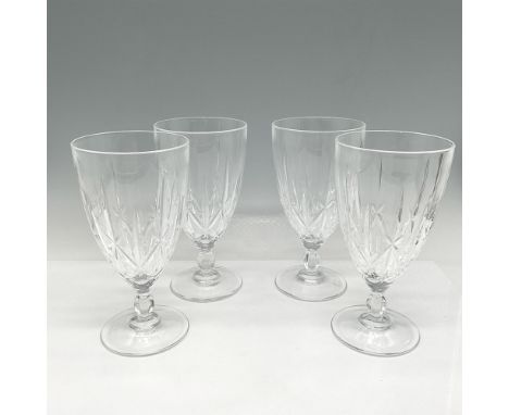 Tall, stemmed drink glasses with cut design at base of bowl. Waterford mark. This item has its original box: 16"L x 10.5"W x 