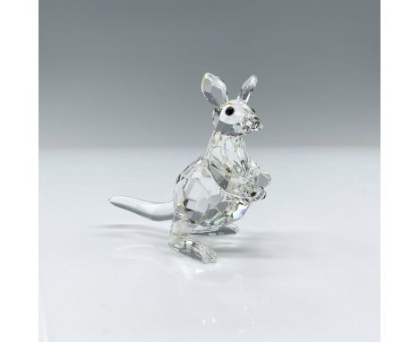 Clear faceted crystal figure of a mother kangaroo, her joey peeking out, both with black eyes. Swarovski etched mark. This it
