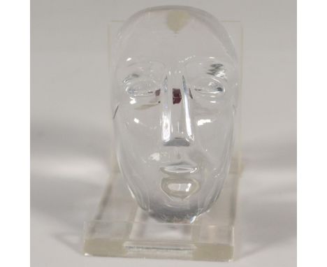 Designed by Bertil Vallien (Sweden, b. 1938) glass artist, a clear glass figure of a head with the word YOU in metal embedded