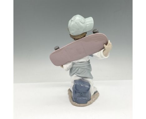 Glossy young figural colored in white, taupe, blue and sage. Nao by Lladro backstamp. Artist: Miguel Angel SantaeulaliaIssued