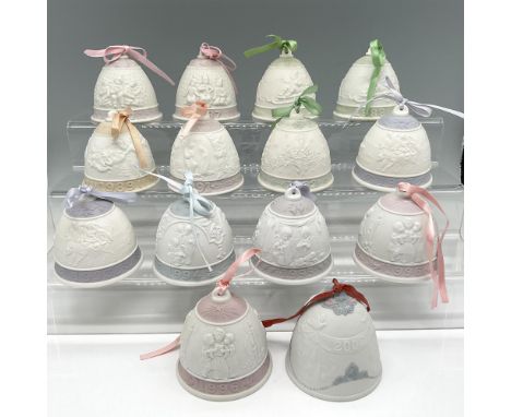 Matte finished bells colored in pastels with matching satin ribbons. Lot includes: 2 - 1987, 2 - 1988, 1989, 1991, 1992, 2 - 