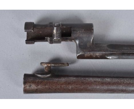 A German Captured Russian M1891 socket bayonet, German Unit marked for the 3rd Kompany, with cruciform blade, plus scabbard