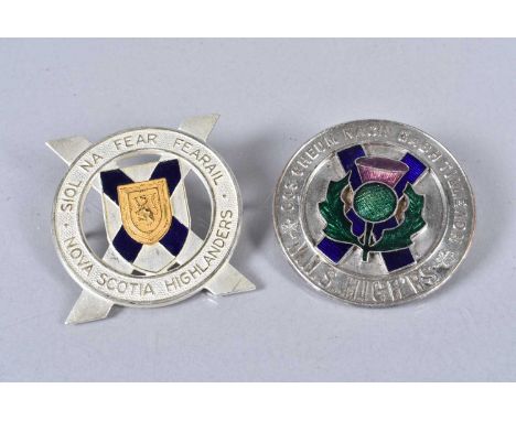 Canada, a North Nova Scotia Highlanders white metal and enamelled Officer's badge by Scully, possibly plated (untested), two 