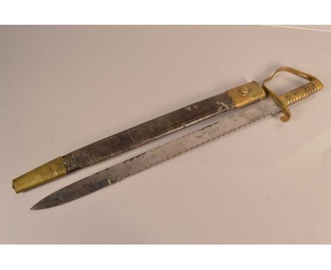 A British 1856 Unit Marked Sidearm, having 57cm long single edged blade, with sawback, marked '4. 1886 V LCS 7. 4', to the br