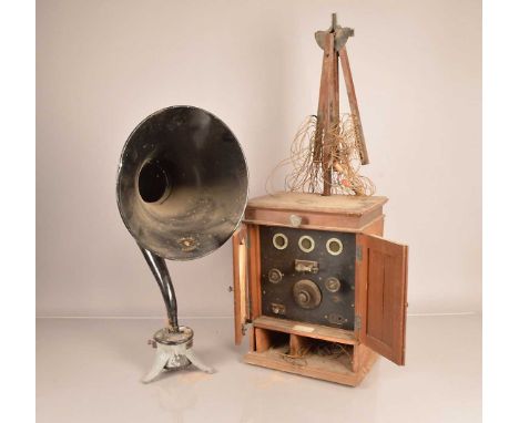 Radio receiver, a Sterling 'Threeflex' three-valve and crystal receiver in 'smoker's cabinet' walnut case with three D.E. 3 v