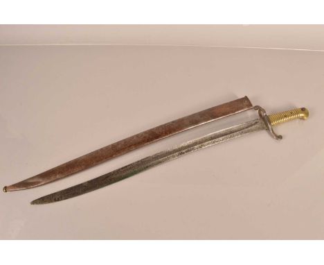 A Rare British 1st Pattern 1853 Artillery bayonet and scabbard, the bayonet having Unit Markings to the pommel, 'V.C.P.A.7. 3