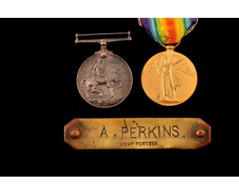 A WWI Royal Navy Duo, awarded to Stoker 1st Class Arthur Perkins (K30540), medals stamped 'K.30540 A.PERKINS. STO.1 R.N.', so