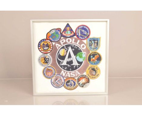 Nasa - Apollo Missions, a framed and glazed display NASA Apollo Mission Patch Collage