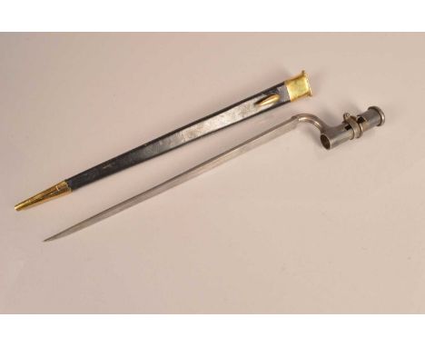 A Socket Bayonet by John Gill, with 40cm long triangular blade, complete with reproduction scabbard