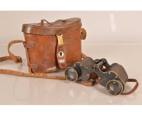 A pair of WWI Ross of London No.2 Mk II Field Binoculars, dated 1914, No.1502, marked with a broad arrow, together with carry