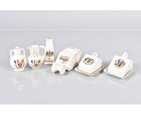 A small group of crested ware, in various forms, including a Model of a Tank with Southampton crest by Willow Art, Model of C