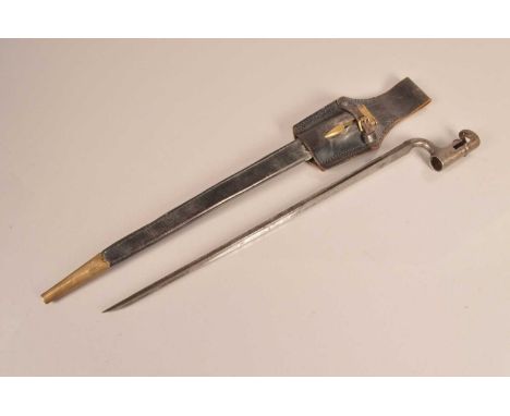 A British Socket bayonet, marked 'Manchester', having 44cm long triform blade with scabbard and frog