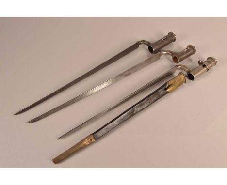 An 1842 Socket bayonet, by R&amp;WA, dated 15, together with a Brown Bess 4/37 socket and an Indian Pattern socket bayonet wi