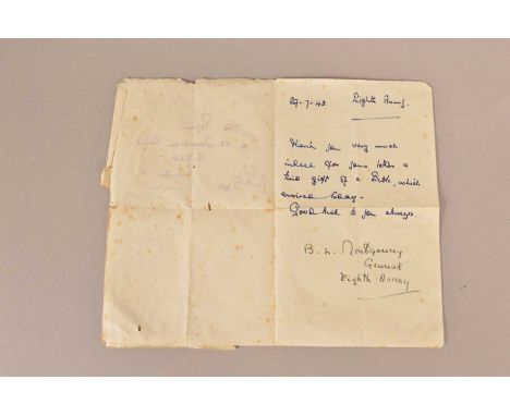 An Air Mail Letter Signed Field Marshal Bernard Law Montgomery, having postal stamp dated '43, sent to a Miss Rogers of Anfie