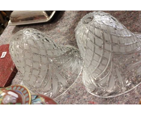 Pair of Cut Glass Bell Shaped Light Shades