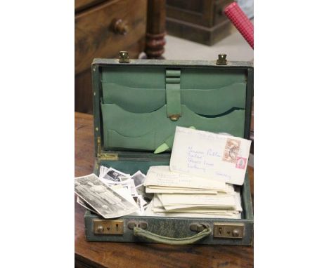 A Vintage Green Attaché Case with wartime romantic letters / ephemera 