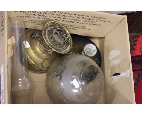 An Art Nouveau Brass Oil Lamp with etched glass shade (a/f)