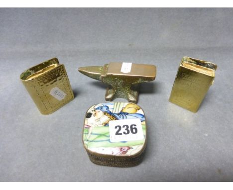 A Brass Trench Art Matchbox Holder etched France 1914-1918 together with another Brass Matchbox Holder, Brass Miniature Forge